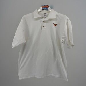 Vintage 90s Texas Longhorns White Polo Shirt Large Embroidered Cotton Deluxe